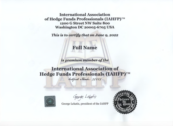 Premium Membership, International Association of Hedge Funds Professionals (IAHFP)